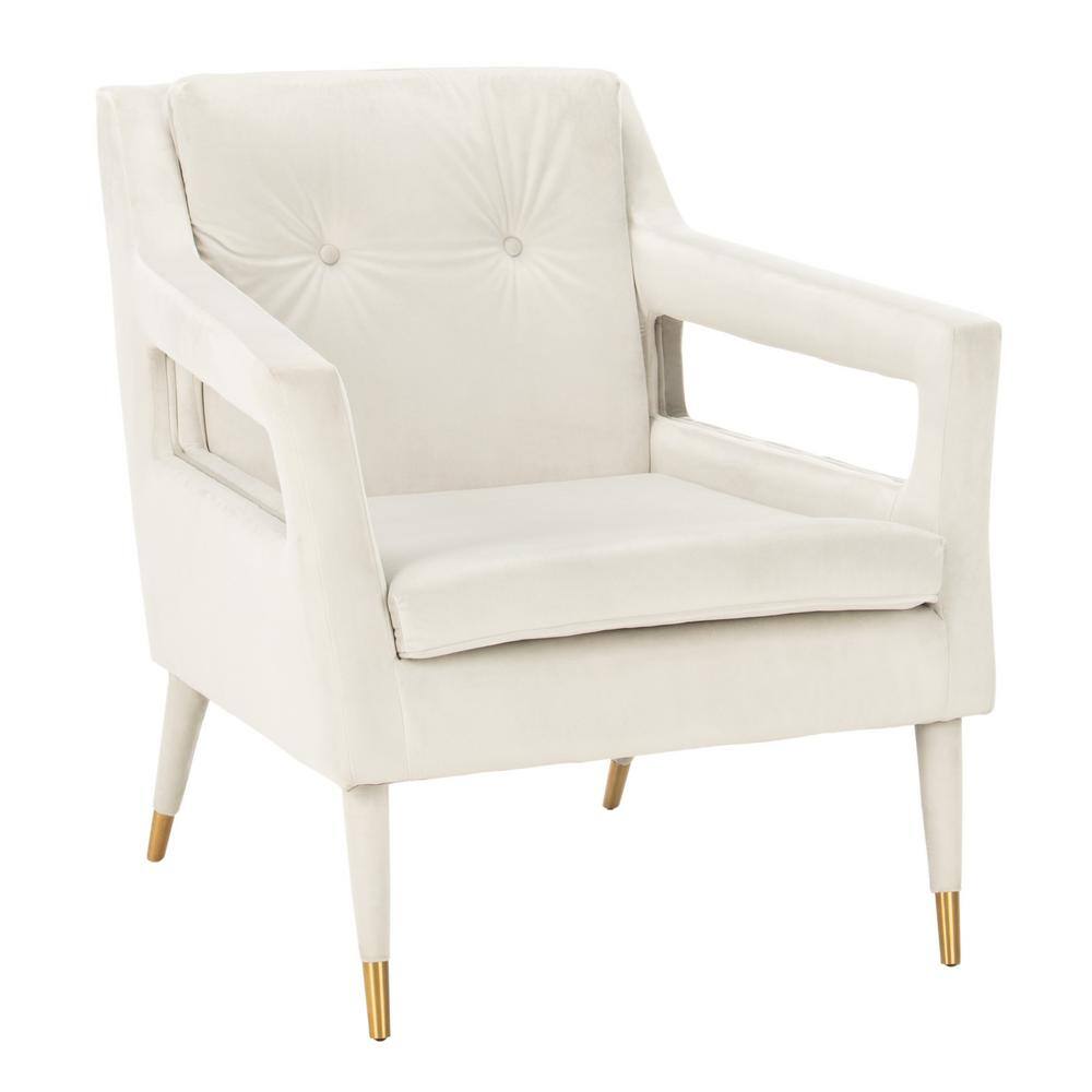 Elegant Silver Velvet Wood Accent Chair with Gold-Capped Legs