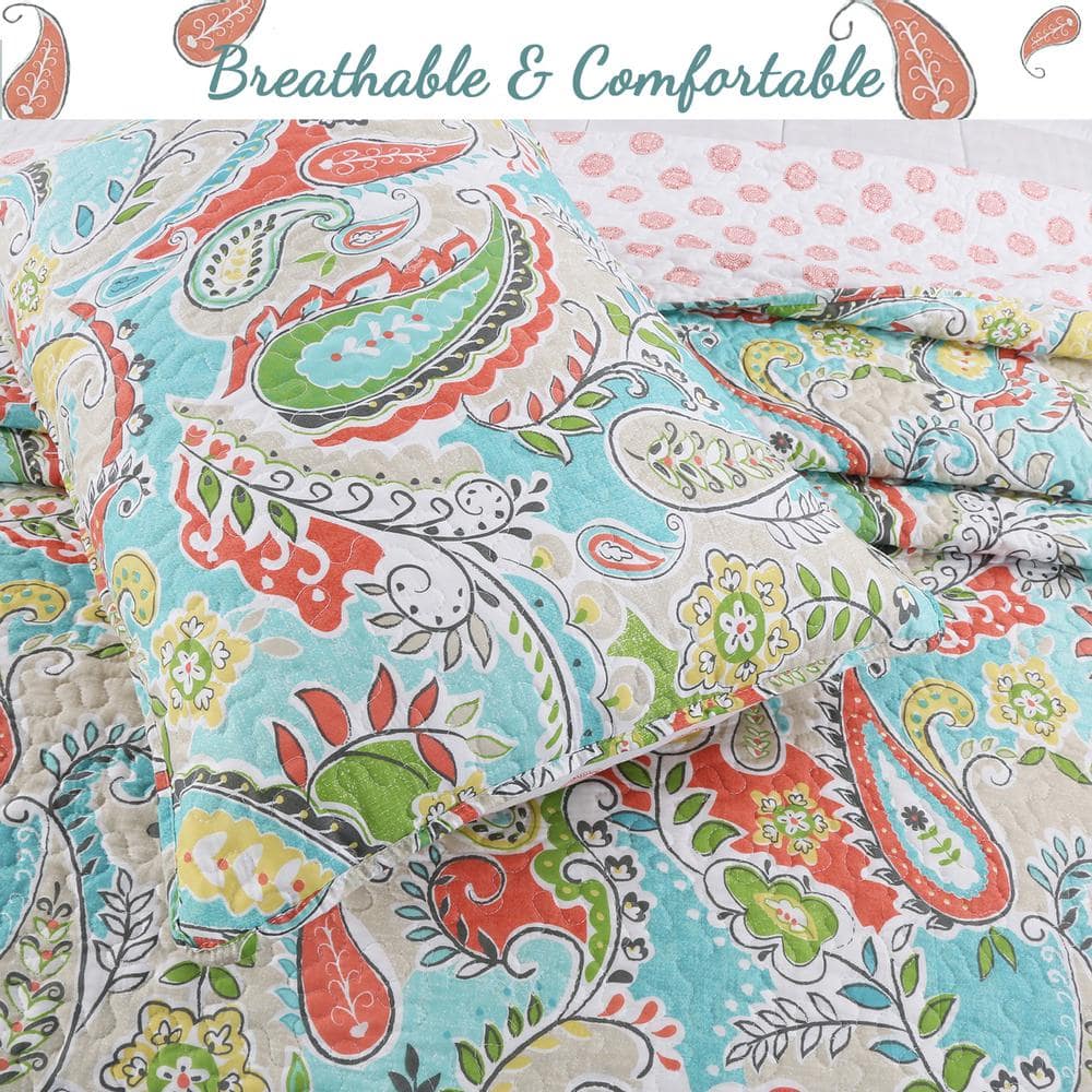 King Blue Paisley Reversible Microfiber Quilt Set