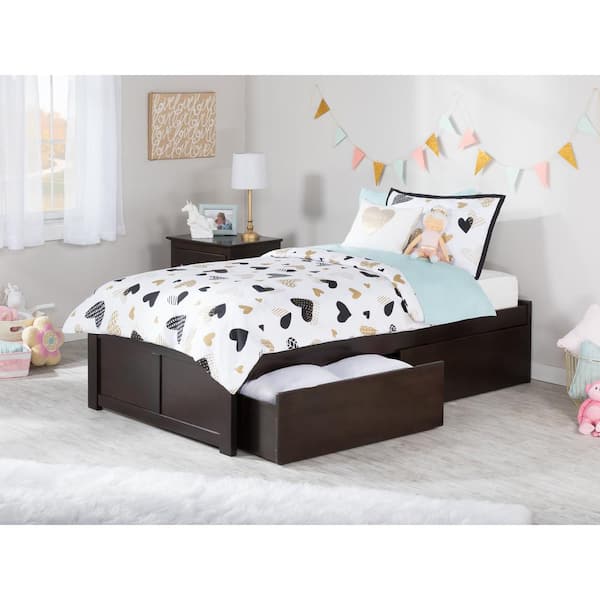 AFI Concord Espresso Twin Platform Bed with Flat Panel Foot Board and 2-Urban Bed Drawers