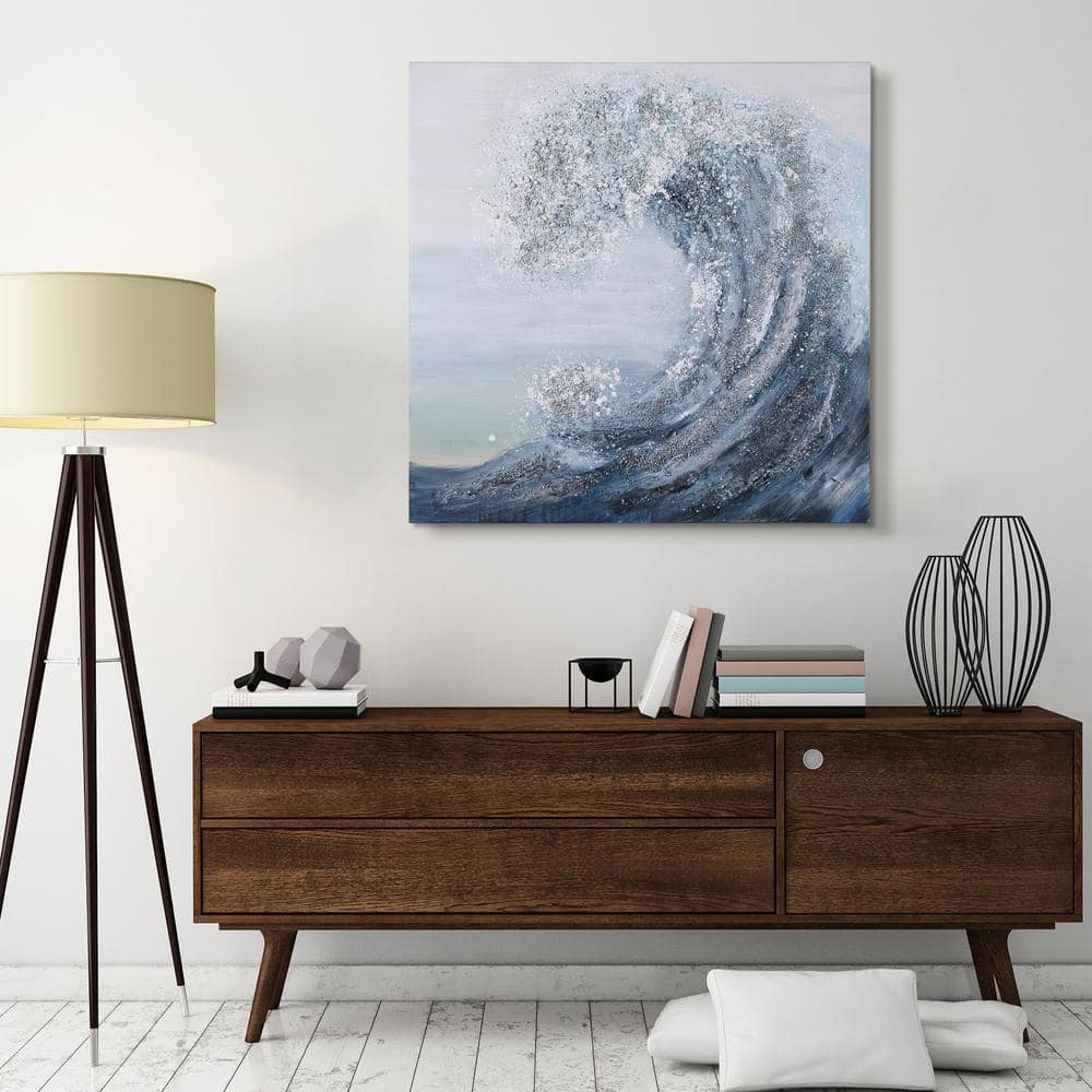 Crystal Wave Blue and Silver Textured Canvas Wall Art