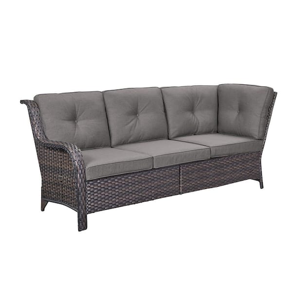 Opohoro ArcoBay Brown Wicker Right Arm 3-Seat Outdoor Sectional Sofa Patio Sofa with Gray Cushion