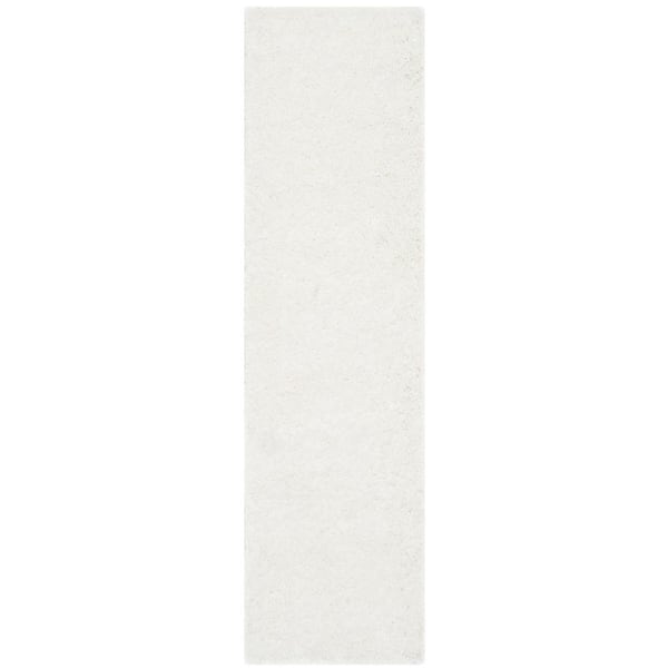 California Shag White 2 ft. x 19 ft. Solid Runner Rug