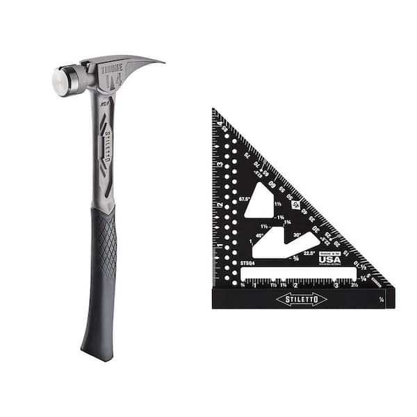 Stiletto 14 oz. TiBone Smooth Face with Curved Handle with 4.5 in. Trim Square (2-Piece)