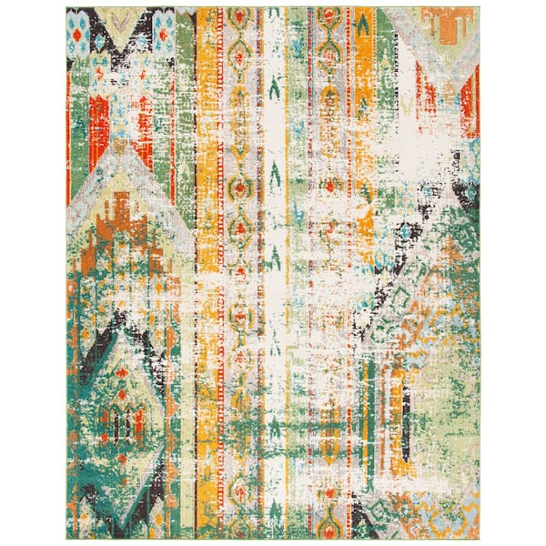 SAFAVIEH Madison Green/Orange 10 ft. x 14 ft. Geometric Area Rug