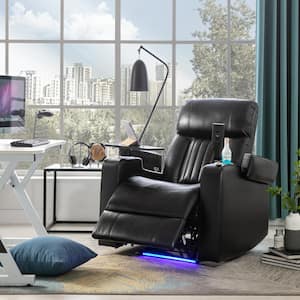 Home Theater Power Recliner in Black with Storage Arms, Cupholders, Swivel Tray Table and Cell Phone Stand