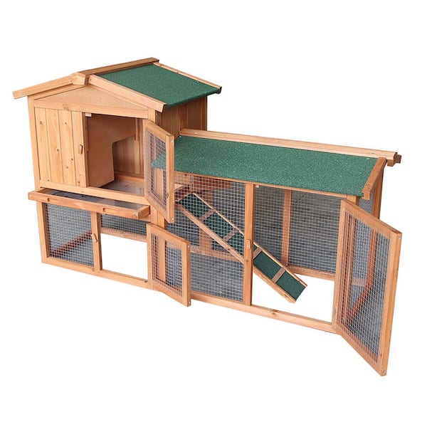 vidaXL Wooden Rabbit Hutch 4 Doors Bunny Cage Animal House Hen Poultry Cage 