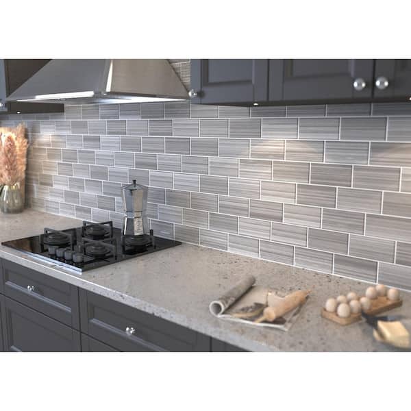Hand Painted Sample 3 in. x 6 in. Warm Gray 40 glass tile (0.125 sq. ft./1 Each)