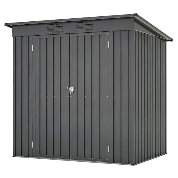Wini, 6 ft. W x 4 ft. D, Outdoor All Weather Metal Storage Sheds with 2-Lockable Doors and Floor, Black, 219 sq. ft.