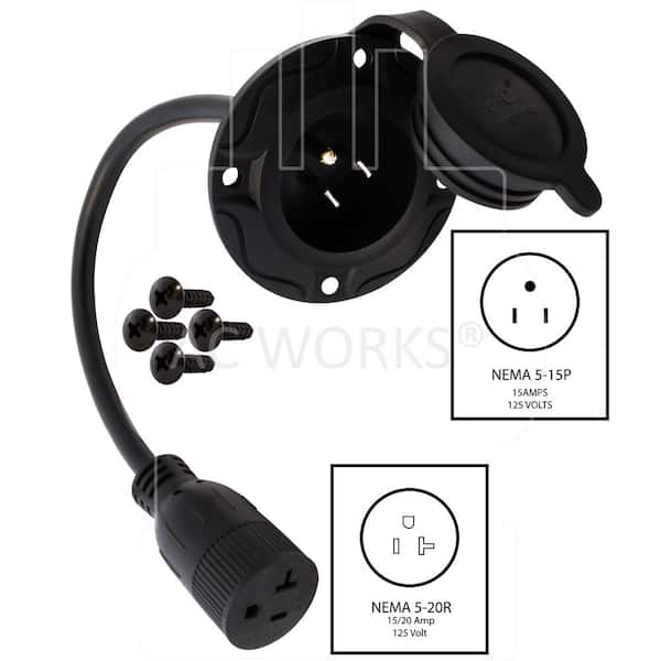 AC WORKS 15A 125V NEMA 5-15P Flanged Power Input Inlet extension