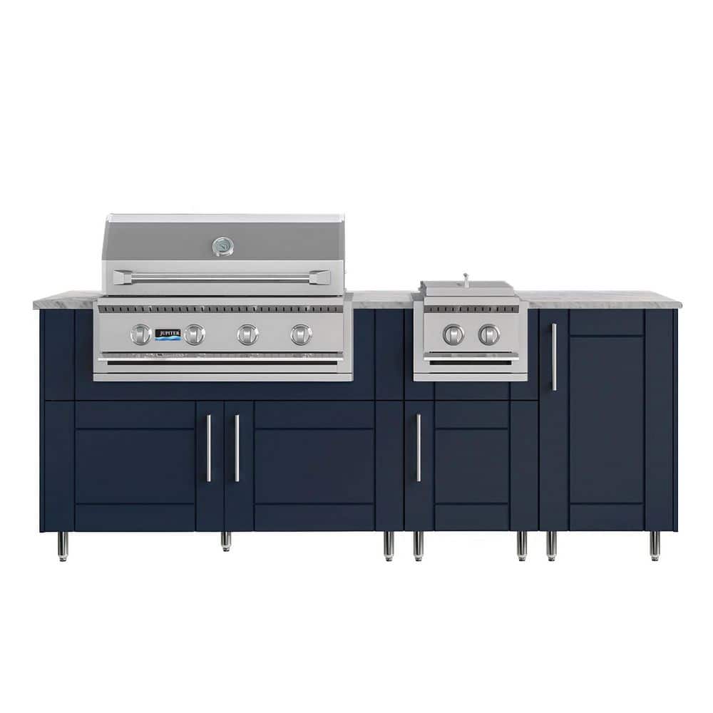 Golden Sky 86.5 in. W 4-Burner Propane Grill Island in Stainless Steel Sanibel Sapphire Blue with Side Burner, Cabinet price history on PriceWatchPro