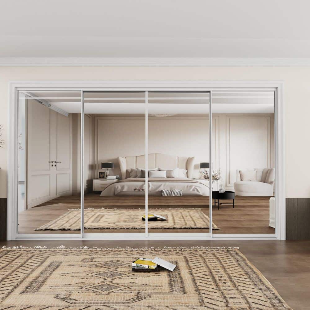 EH PUERTA 144 in. x 80 in. 1-Lite White Mirrored Glass and