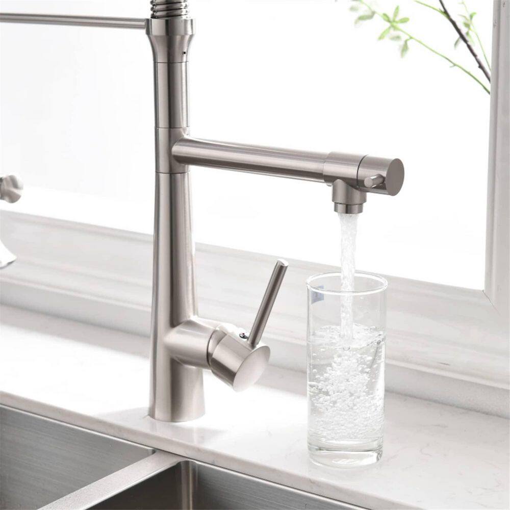 Brushed Nickel High-Arc Kitchen Faucet with Pull-out Spray