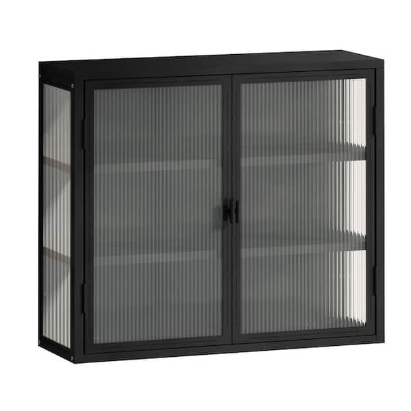 Black 3-Door Glass Storage Cabinet with Counter — etúHOME