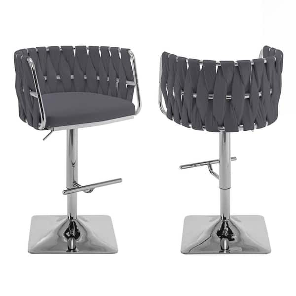 Best Quality Furniture Debra 34 in. Upholstered Dark Gray Low Back Metal Frame Adjustable Bar Stool With Velvet Fabric (Set of 2)