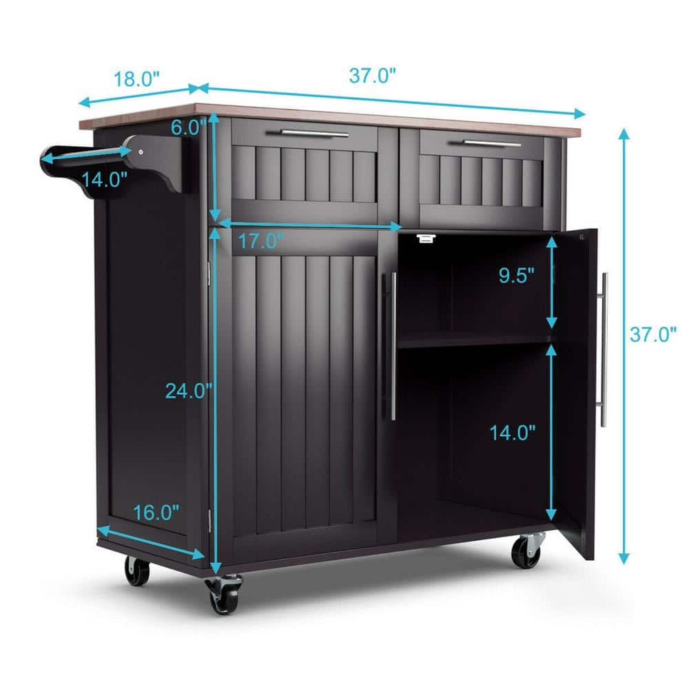 Brown Rolling Kitchen Cart with Storage Brown Trolley Cabinet Utility Modern - thumbnail 3