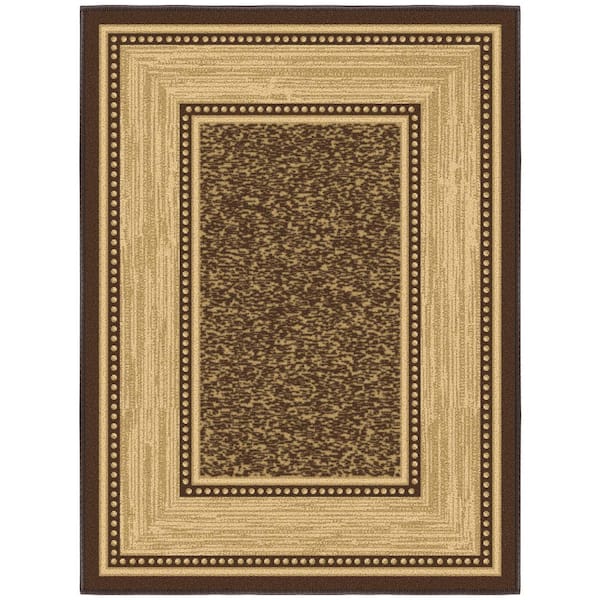 Ottohome Collection Non-Slip Rubberback Bordered Design 2x3 Indoor Entryway Mat, 2 ft. 3 in. x 3 ft., Dark Brown