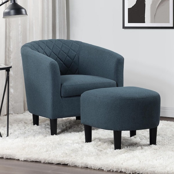 Convenience Concepts Take a Seat Roosevelt Blue Fabric Accent Chair with Ottoman