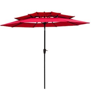 9 ft. Outdoor Patio Market Umbrella with 3-Tier, Crandk, Tilt and Wind Vents for Graden Deck Backyard, Red