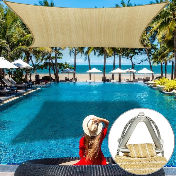 12 ft. x 12 ft. Square Pro Ring Sun Shade Sail 260 GSM Heavy Duty-Beige