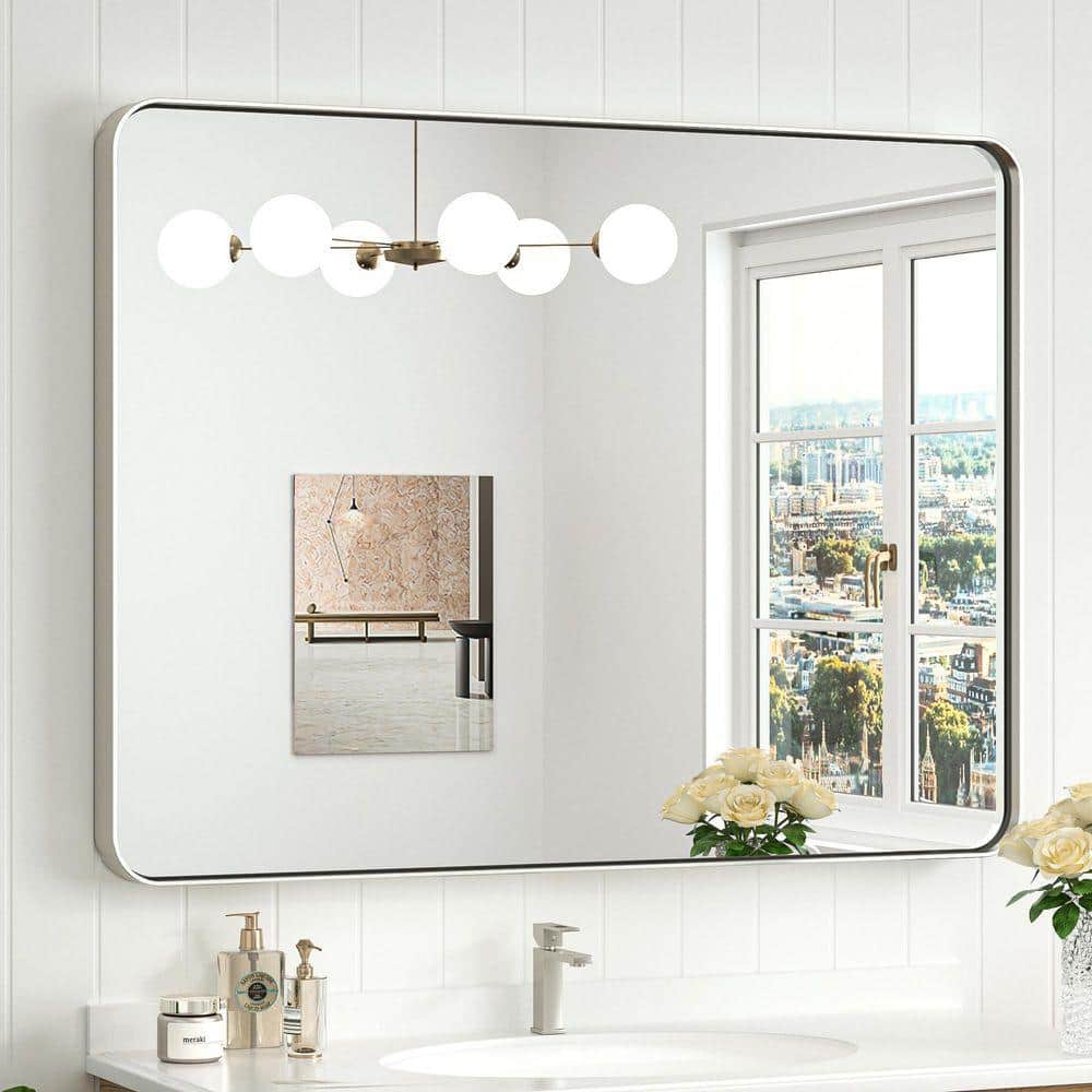 KeonJinn 40 in. W. x 30 in. H Modern Rectangular Brushed Nickel