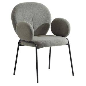 Celestial Boucle Dining Chair Upholstered Seat and Back in Black Powder Coated Iron Frame
