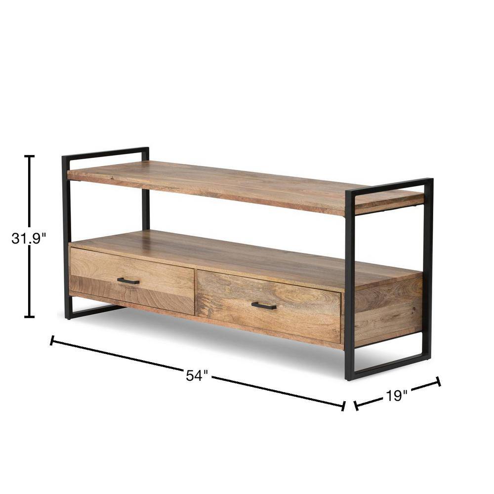Riverside 60'' Natural Brown and Black Metal Wood TV Cabinet