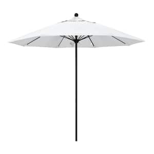 9 ft. Black Aluminum Commercial Market Patio Umbrella with Fiberglass Ribs and Push Lift in White Olefin