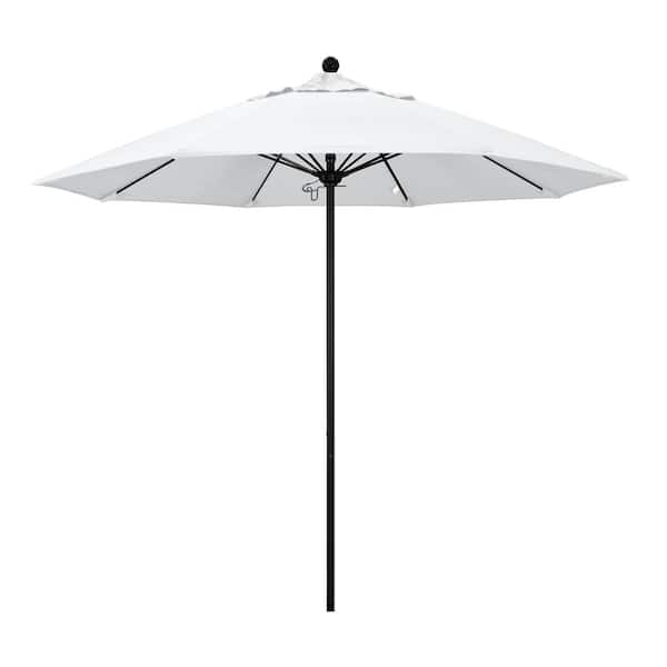 California Umbrella 9 ft. Black Aluminum Commercial Market Patio Umbrella with Fiberglass Ribs and Push Lift in White Olefin