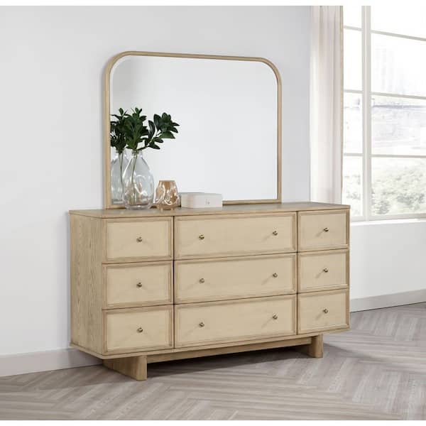 Coaster Kailani Beige Oak 9-Drawer 66 in. Dresser with Mirror
