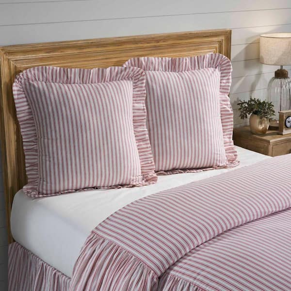 Timeless Ticking Red Ruffled Fabric Euro Sham