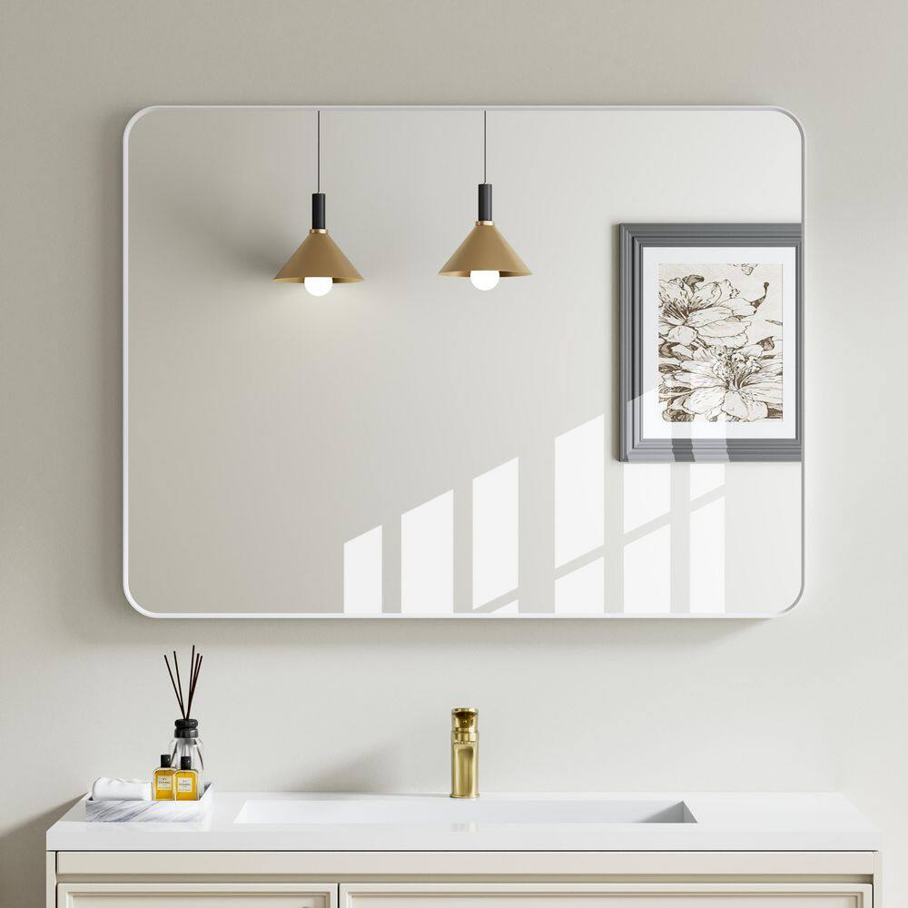 48 in. W x 36 in. H Rectangular Aluminum Framed Wall Bathroom Vanity Mirror in White, Hang Horizontal or Vertical price history on PriceWatchPro