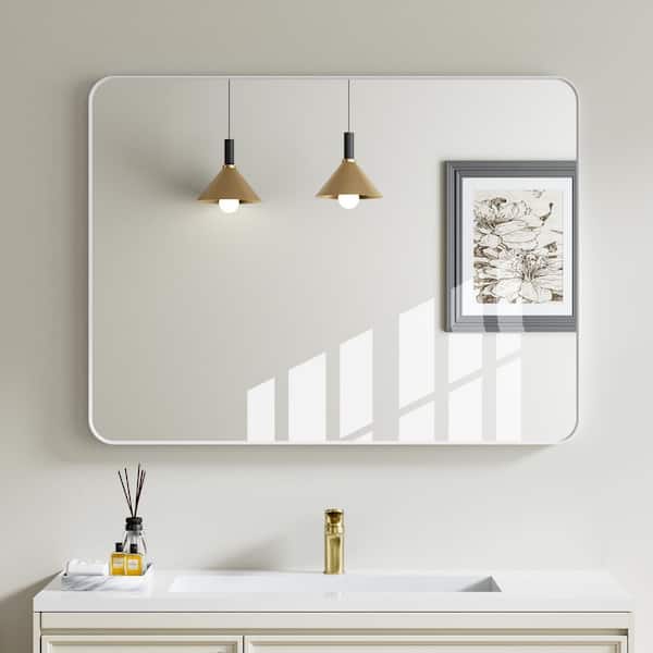 48 in. W x 36 in. H Rectangular Aluminum Framed Wall Bathroom Vanity Mirror in White, Hang Horizontal or Vertical