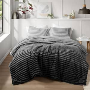 Avril 3-Piece Grey Ombre Polyester King/Cal King Fluffy Ribbed Plush Comforter Set