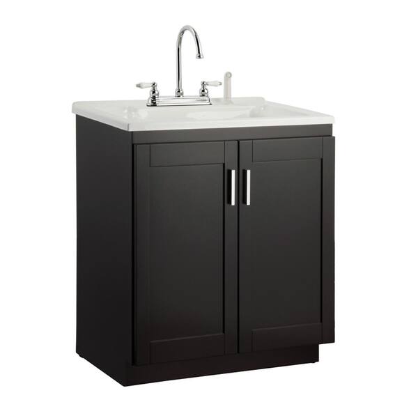Foremost Palmero 30 in. Laundry Vanity in Espresso and Premium Acrylic Sink in White and Faucet Kit