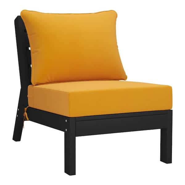 Birchwood Outdoor Patio Deep Seating HDPE Armless Lounge Chair in Black with Yellow Cushions