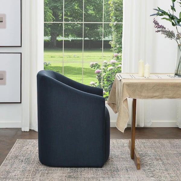 Indigo Performance Fabric Upholstered Barrel Back Rolling Dining Armchair