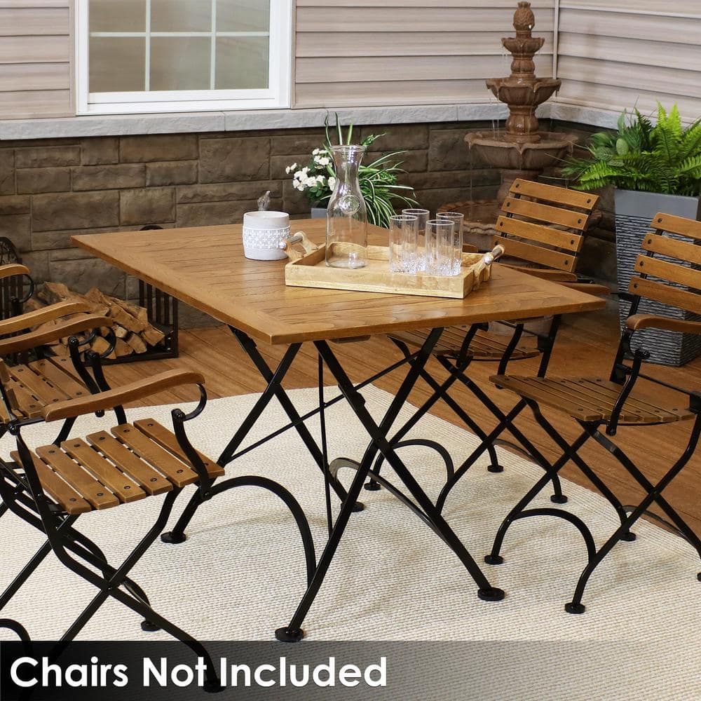 Chestnut Wood Folding Patio Dining Table with Black Steel Frame