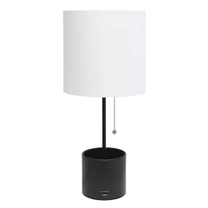 18.5 in. Black Hammered Metal Organizer Table Lamp with USB Charging Port and Fabric Shade