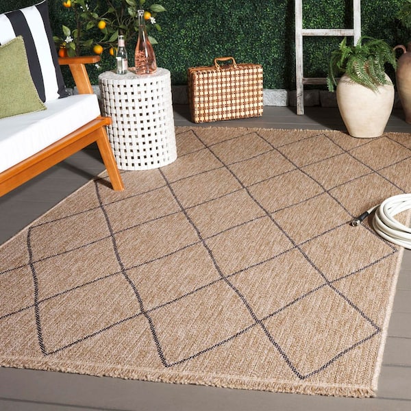 Retreat Natural/Black 8 ft. x 10 ft. Solid Wavy Diamond Indoor/Outdoor Area Rug