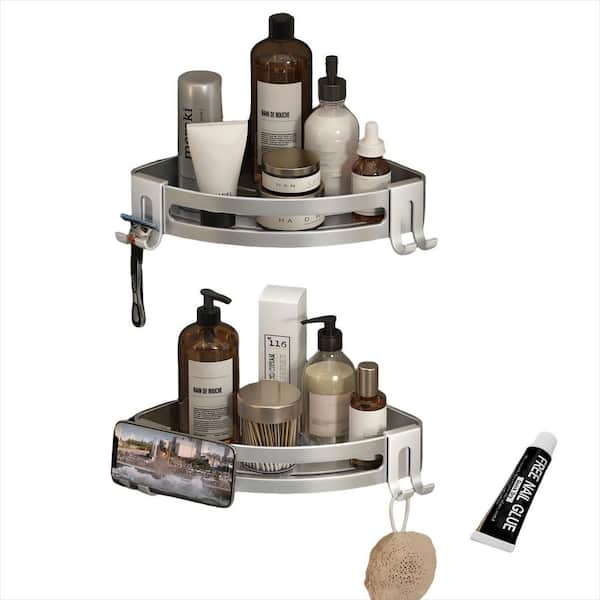 2-Pack Corner Shower Caddy with Razor Holder, No Drilling Bathroom Shower Organizer Storage, Silver