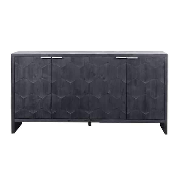 COWLOWN 59.84 in. W x 15.75 in. D x 31.5 in. H Antique Black Linen Cabinet with 4 Doors