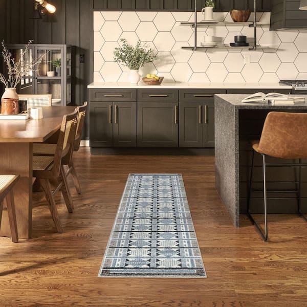 Nordic Blue 2 ft. x 6 ft. Geometric Contemporary Runner Area Rug
