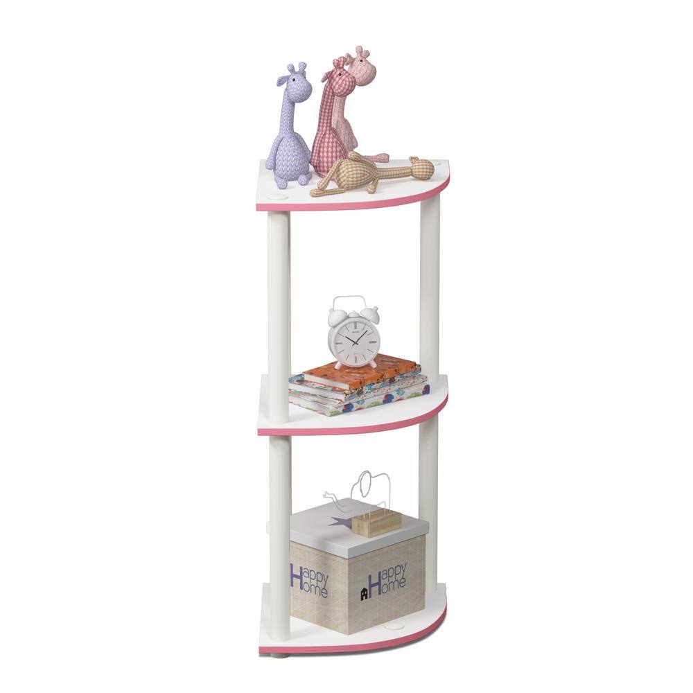 Pink and White 3-Tier Corner Wood Display Rack