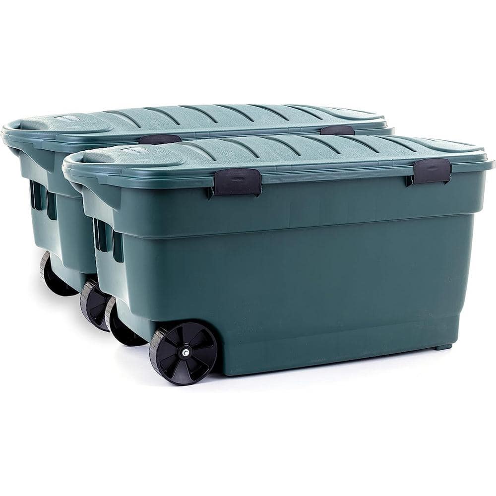Rubbermaid Roughneck 66 Qt/16.5 Gal Stackable Storage Containers, Clear w/Latching Grey Lids, 4-Pack, Clear and Grey