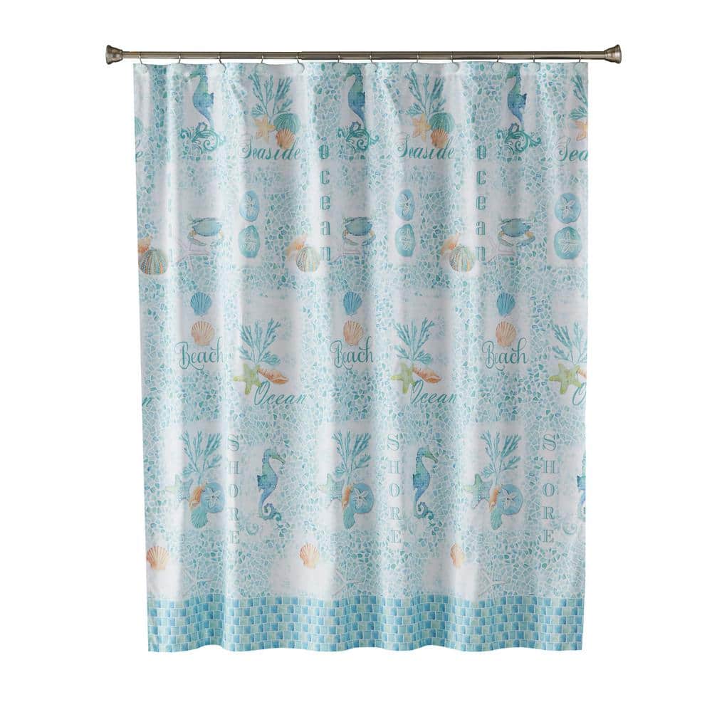 SKL Home South Seas Fabric Shower Curtain, 72 in., Teal U1147600200001 -  The Home Depot