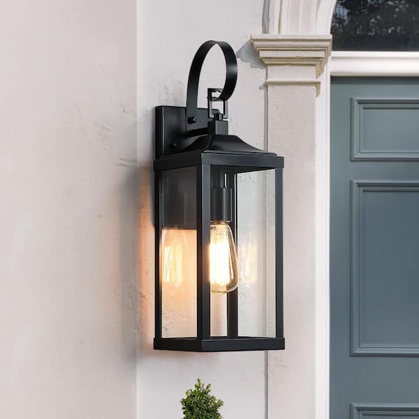 Jefferson 19.3 in. 1-Light Black Outdoor Wall Lantern Sconce