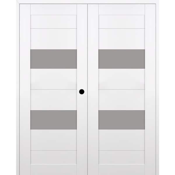 Belldinni Berta 72 in. x 80 in. Left Active 2-Lite Frosted Glass Snow White Wood Composite Double Prehung Interior Door
