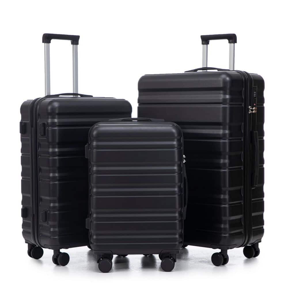 Tatahance 3-Piece Black ABS Hardside Spinner Luggage Set with TSA