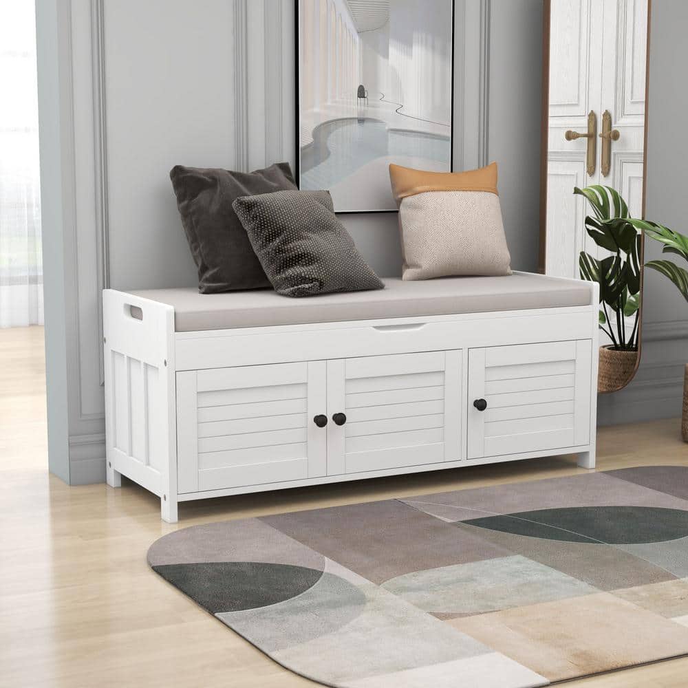 White MDF Bench with Removable Cushion 18 in. x 43.5 in. x 16 in. YY17 WBCH 13 The Home Depot