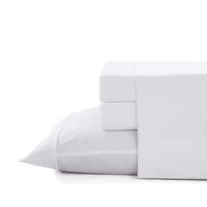 Solid 4-Piece White Percale Cotton Queen Sheet Set
